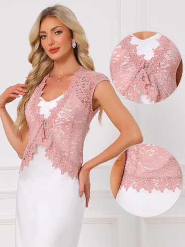 Image of Allegra K Lace Shrug Bolero for Women's Wedding Guest Cap Sleeve Sheer Floral Cardigan