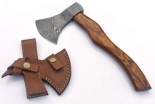 Jnr Traders Small Axe Hatchet Handmade Damascus Steel Hatchet Axe Tomahawk With Leather Sheath Throwing Wood Cutting Chopping Splitting Camping Axe Hatchet 11 In Rosewood Handle Ax-2218S #TOP3