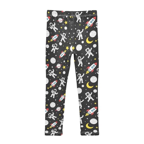 Girls Printed Leggings Yoga Pants Astronaut Rocket Planet Stars Pattern for Kids in 4t to 10 Years, 4T2