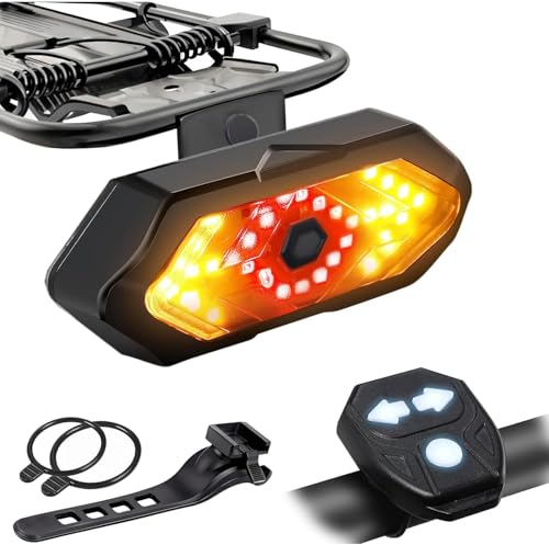 EBUYFIRE Feu Arrière Vélo avec Clignotants et Télécommande - 5 Modes LED, IPX4 Étanche, USB Rechargeable, Klaxon Intégré, Montage Universel pour...