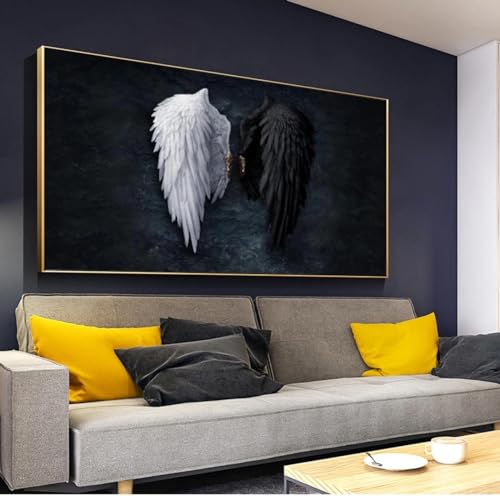 Toile Plume Ailes Finition Premium Tableau Abstrait Encadré 70x140 cm Impression Art Contemporain