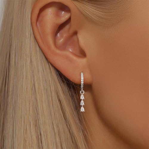 CAROVO Dangle Earrings for Women Trendy 14K Gold/Silver Plated Hoop Earrings for Women Dainty CZ Huggie Drop Dangling Earrings Hypoallergenic Jewelry Gift2