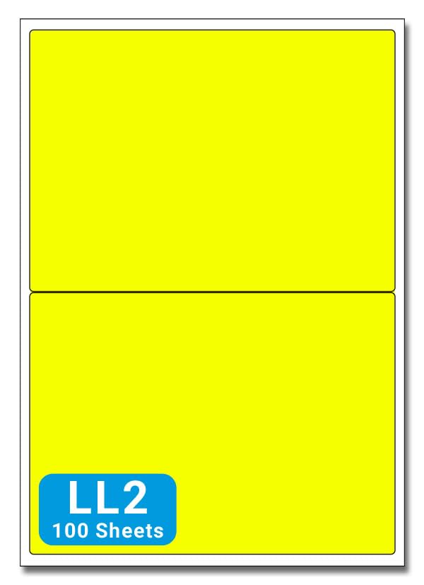 Yellow A4 Labels - 143mm x 199mm 2 to View - LL2-100 Sheets per Box (200 Self Adhesive Permanent Labels) - Part Number Customark-LL2-Y