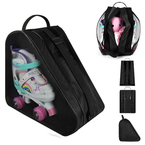 flintronic Borsa Pattini, Traspirante Borsa Riporre le Scarpe Skate, Borse Pattini Rotelle Bambina, con Tracolla Regolabile, Borse Pattini in Linea, per Donna Uomo Adulti e Bambini (Nero)