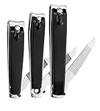 Nail Clippers Set（3pcs), Sharp Stainless Steel Fingernail & Toenail Cutter with Nail File (Large+Medium+Small）