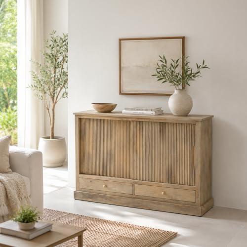 Image of The Attic Velora Cabinet, Solid Wood, Natural Finish, Kitchen and Living Room Storage