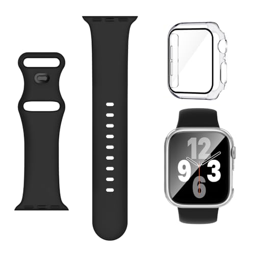 Image of Adorique 3-in-1 Compatible for Apple Watch Band 40mm 41mm 42mm 44mm 45mm 46mm, Soft Silicone Sport Strap for iWatch Series SE 10 9 8 7 6 5 4 3