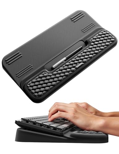 Vaydeer Wrist Rest with Keyboard Stand, 16.9 * 9.8in, Ergonomic Keyboard Riser with Soft Memory Foam Wrist Support, Desk Cushion for Office, Home and Typing, Black