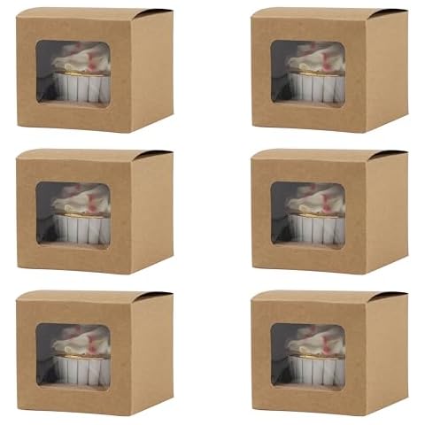 Komonee Kraft Brown Cupcake Boxes with Window Cover