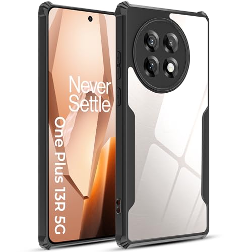 Image of A rtistque Clear Hard Transparent Acrylic Armor Anti-Drop Shockproof TPU Edge Back Cover Case for OnePlus 13R 5G - Black