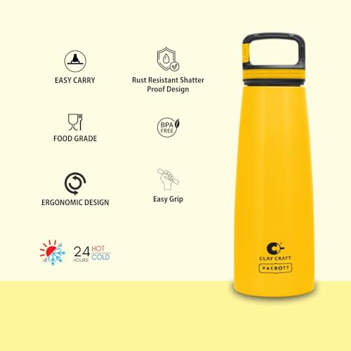 Image of CLAY CRAFT VACBOTT Harriet Swag Double Walled|18 Hours Hot and 24 Hours Cold Water Bottle Vacuum Insulated Flask|Thrmosteel Bottle|1000ML, Water Bottle|BPA-Free|BIS Certified|1Year Limited Warranty