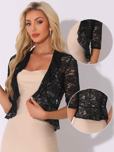 Allegra K Lace Shrug for Women Ruffle Cardigan Open Front Half Sleeve Bolero Sheer Dressy Elegant Shrugs Top2