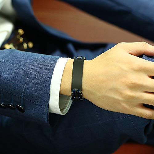 Mealguet Personalized Free Engraving Men's 2-Tone Black Blue Masculine Stainless Steel Medical Alert Id Bracelet For Men #TOP4