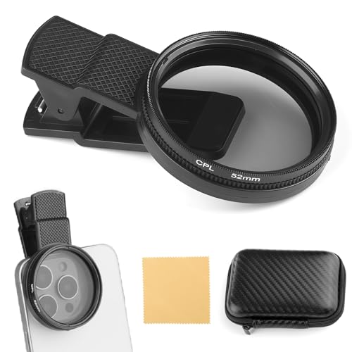 Clip-on CPL Filters 52mm, Polarizing Filter Polarizer Threaded Camera Lens Filter Film and Television Level Compatible with Iphone 17 16 15 14 13 12 Series Samsung Honor Smartphone Lenses Photography