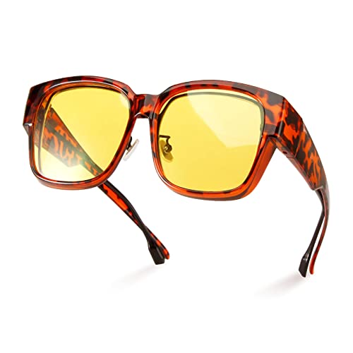 Bloomoak Noche polarizada de conducción sobre gafas/moda de gran tamaño/antideslumbrante para mujeres/gafas envolventes/traje para conducir, Marco de tortuga Cover