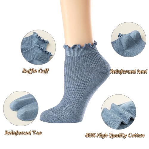 Image of Mcool Mary Womens Ankle Ruffle Socks Casual Cotton Frilly Breathable Cute Knit Lettuce Trim No Show Socks 6 Pack