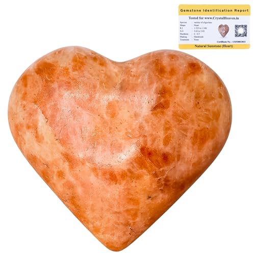 Image of Crystal Heaven Certified Sunstone Crystal Heart Palm Pebbles Stones For Anxiety Stress Relief Massage - Aaa Grade Original Healing Gemstone Agate Heart Palm Stone For Yoga Meditation Spiritual