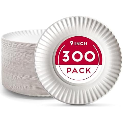 Alitte 9-Inch Disposable Paper Plates - 300 Count - Bulk Pack of Uncoated Paper Plates for Everyday Use - Dinnerware for Meals, Parties And Picnics Cover