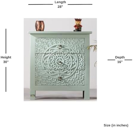 JAE Furniture Wooden Carved Chest of 3 Drawer Cabinet | Wooden Storage Furniture for Home | Chest of Drawers Wooden for Living Room | Antique Stylish Organization and Home Decor Light Green Finish