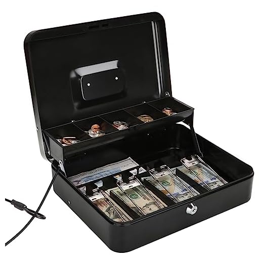 Jssmst Large Locking Cash Box with Money Tray, Metal Money Box with Key Lock, Black, CB02304XL