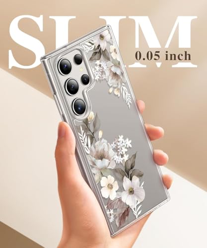 Image of Elzzi Clear Transparent Flower Cover for Samsung S25 Ultra 5g Case Shockproof Case Floral Design Full Camera Protection Shockproof PC+TPU Covers for Girls & Women 2025 6.9 inch(Grey)