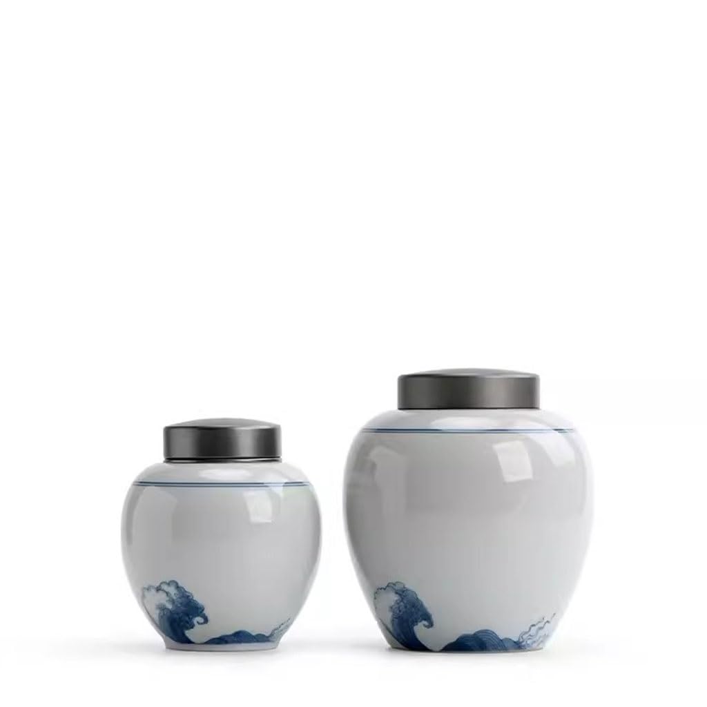 XYNSNDB Pojemnik na herbatę Modne okrągłe jadeitowe ceramiczne puszki na herbatę Przechowywanie w gospodarstwie domowym zamknięte słoiki Magazyn zielonej herbaty Herbata Puszka (A)