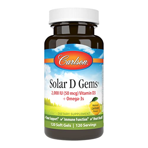 Carlson - Solar D Gems, Vitamin D3 and Omega-3 Supplement, 2000 IU Vitamin D3, 115 mg Omega-3s EPA and DHA, Vitamin D Fish Oil Capsule, Bone & Immune Health, Vitamin D Supplement, Lemon, 120 Softgels