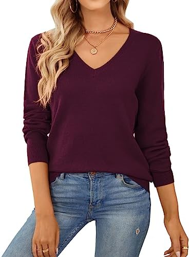 QUALFORT Damen Pullover 100% Baumwolle Leichter Langärmeliger Basic Strickpullover
