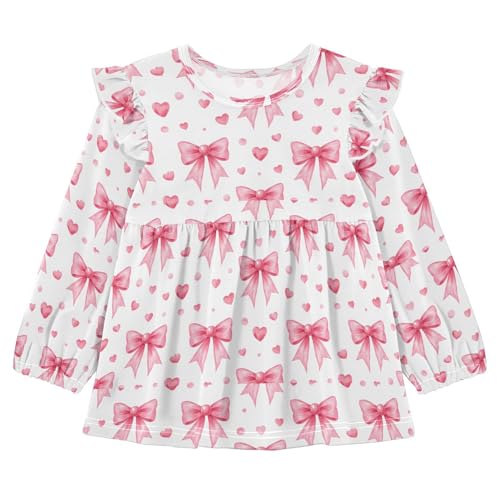 Love Heart Bow Girls Shirts Cotton Long Sleeve Ruffle Toddler Tee Tops