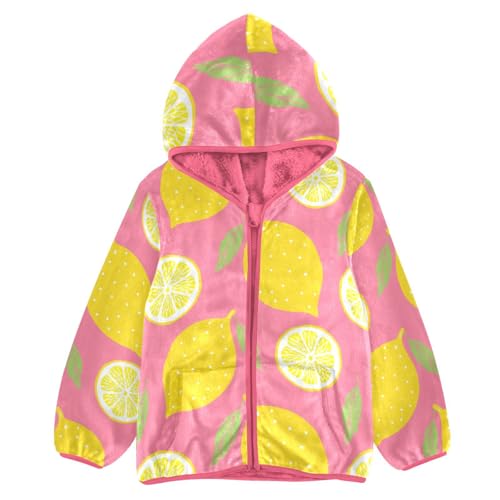 OTVEE Yellow Doodle Lemon Fruit Kids Hoodie Jacket Fall Spring Full Zip Warm Outwear Coat