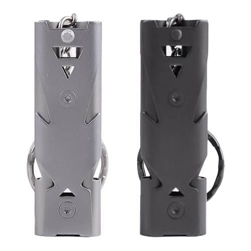 Vxcbad Fischietto per triller, 2 pezzi, fischietto di segnalazione, per educazioni sportive, per l'emergenza, doppio, in acciaio inox, 150 dB, per esterni, nero, grigio argento