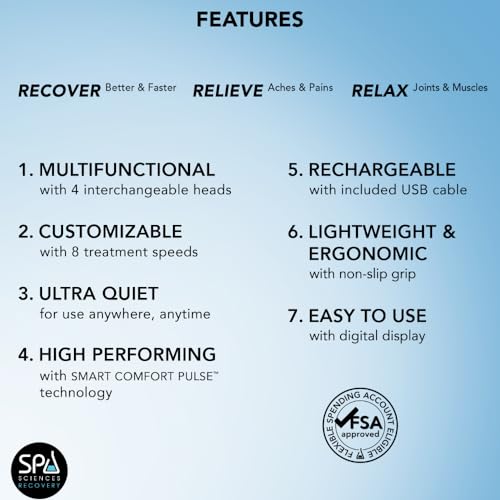 SPA SCIENCES - SmartGun Pro – Therapeutic Deep Tissue Percussion Massager – for Muscle Soreness – with Interchangeable Heads and 8 Intensity Levels – USB Rechargeable – Black - Image 6