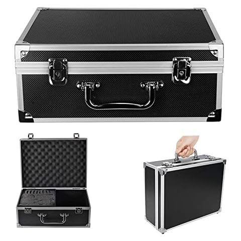 Yuelong Black Tattoo Makeup Carry Case - 12.6" x 9.5" x 5.1" Double Lock Key Aluminum Storage with Sponge Cover