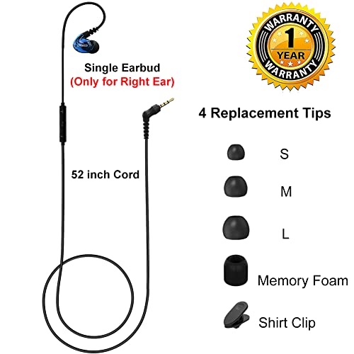 Joysico Stereo-To-Mono Single Earbud With Mic And Control, Wired One Ear Earphone Headset W Over Ear Hook & Case For Cell Phones Laptop thumb #7