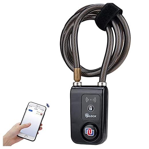 Nulock Keyless Bluetooth Bike/Motorcycle/Gate Lock IP44 Splash-Proof Cycling Lock with 110db Alarm, 0.38" Diameter 47-inch Braided Steel Cable (2020 Version)