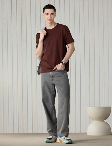 Image of Amazon Brand - Symbol Men Cotton Rich Relaxed Fit Textured T-Shirt | Half Sleeves | Available in Plus Size