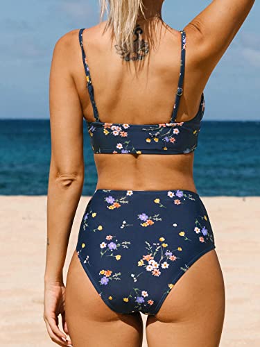 Image of CUPSHE Women's Bikini Sets Two Piece Swimsuit High Waisted V Neck Twist Front Adjustable Spaghetti Straps Bathing Suit