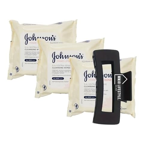 Johnson's Extra Sensitive Makeup Remover Wipes with Hair Grip Cover