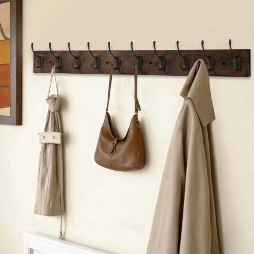 IBosins-Vintage-Wall-Mounted-Coat-Rack-34-Long-with-10-Black-Double-Hooks-Rustic-Wall-Mounted-Metal-Wood-Entryway-Hook-Rack-for-Scarf-Bag-Towel-Key-Cap-Cup-Hat