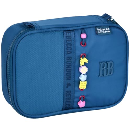 Rebecca Bonbon Estojo Escolar, 36 Canetas, com Divisórias e Elásticos Internos, Fecho em Zíper, Material Resistente (Azul)