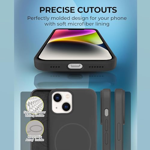 Image of iPhone 14 Silicone Magsafe Case | Shock Proof Design & Camera Protection | Premium Rubberised Apple iPhone 14 Cover (Microfiber Lining) | Magnetic Liquid Silicone - Black