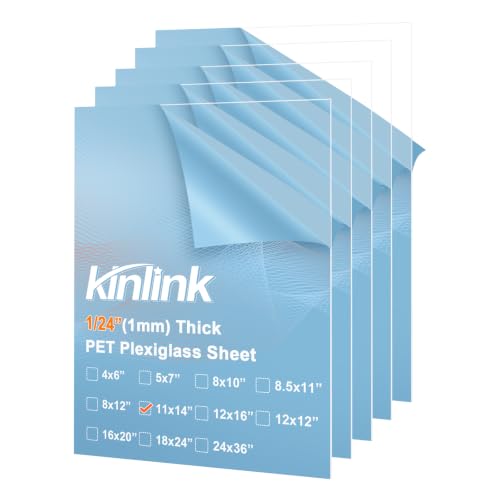 Image of KINLINK 11x14 Plexiglass Sheets 1 /24 inch Thick, 1mm Clear PET Plastic Sheet for DIY Project, Craft, Table Top, Picture Frame, Acrylic Sign and Wedding Invitation 5 Pack
