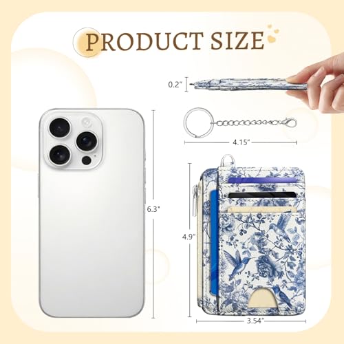 Image of Kelvoris Bird Flowers Credit Card Holder, Small Wallet Women, Slim RFID | Keychain, Zipper Coin Pocket, Front Pocket Thin Travel Card Case, Minimalist, 6 Card Slots, 1 ID Window, Ladies Gifts Woman