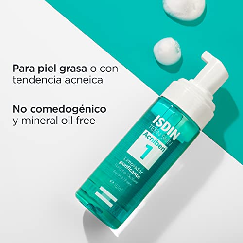 Miniatura 4 de Isdin Acniben Paso 1 Limpiador Purificante Espuma Facial,Limpia Los Poros En Profundidad De La Cara, Regula El Exceso De Sebo, 1 X 150 Ml