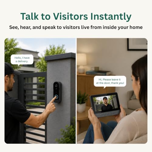 Image of Delitech Wireless Video DoorPhone | 2MP Video Doorbell + Wireless Home Display 1080p Resolution | Instant Phone & Tab Visitor Video Call | 2-Way Talk | Built-in Mic & Speaker | Free Installation*