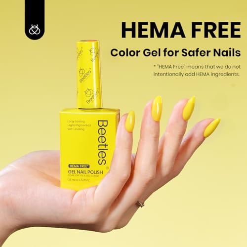 Image of Beetles Yellow Gel Nail Polish - Sunrise Glow Bright Yellow Gel Polish, Hema Free Color Matching Bottles Glossy Finish for DIY Manicure Salon 0.5Oz