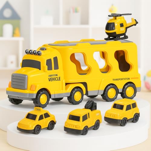 Image of Mini Explorer 5 in 1 Construction Carrier Trucks Toys for 2 3 4 5 Years Old Boys, Toddlers 2-4 Years with Crane, Mixer, Pushdozer and Excavator, Car Toys Birthdays Gift