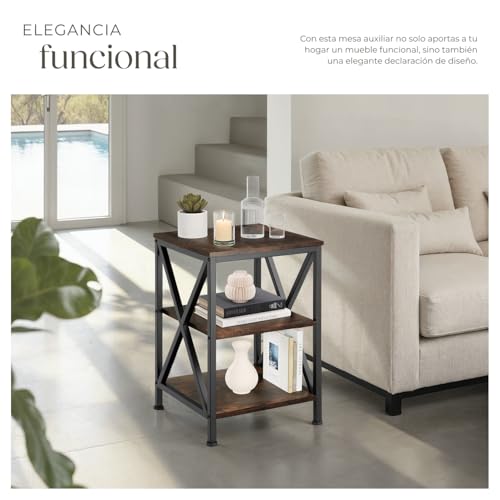 Miniatura 6 de Tectake Mesa Auxiliar Salon Con 3 Estantes, Mesitas De Noche, Muebles Salon, Mesa Para Sofa, Mesita Auxiliar Pequeña, Decoracion Hogar - 40,5 X 40,5 X 60,5 Cm Madera Industrial Oscura, Rústica