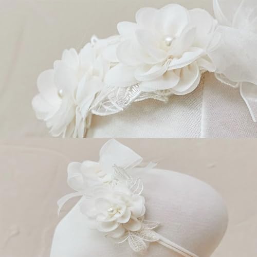 Baby Girl Headband Floral White Lace Baptism Christening Hairband Elastics Soft Head Wrap for Toddlers Hair Accessories for Infants Kids Shower Birthday Wedding Party (Style 12)4
