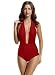 zeraca Women's Retro Deep Plunge Backless High Waisted One Piece Swimsuit Bathing Suit (S6, Dark Red)